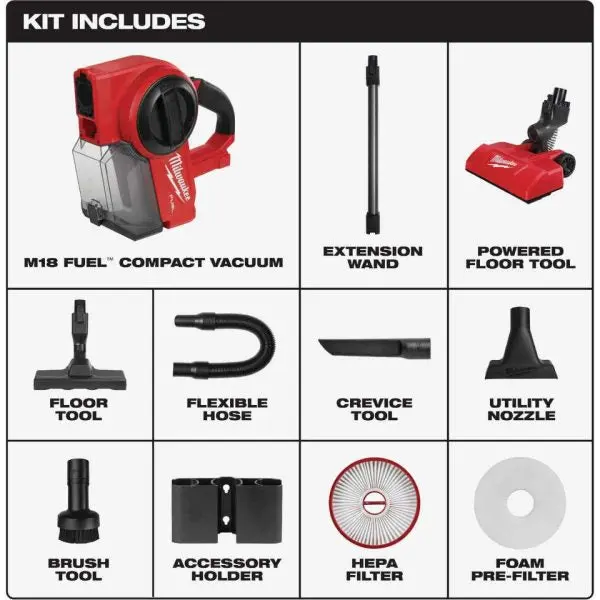 0940-20 M18 FUEL 18-Volt-Lithium-Ionen-Akku-Handsauger mit bürstenlosem Motor, 0,25 Gal., kabellos für Baustellen – inkl. 5,0-Ah-Akku und Ladegerät
