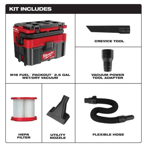 0970-20-48-11-1862 M18 FUEL PACKOUT Akku-Trocken-/Nasssauger, 18 V Lithium-Ion, 9,5 l Fassungsvermögen, inkl. (2) M18 HIGH OUTPUT Akkus mit 6,0 Ah 2