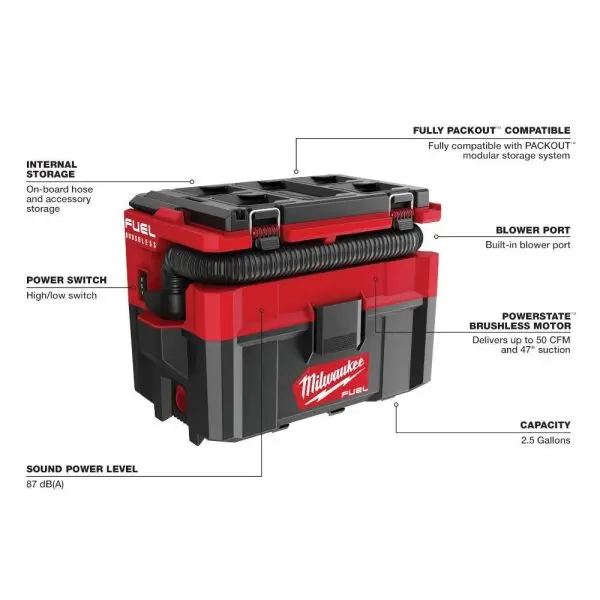 0970-20-48-11-1862 M18 FUEL PACKOUT Akku-Trocken-/Nasssauger, 18 V Lithium-Ion, 9,5 l Fassungsvermögen, inkl. (2) M18 HIGH OUTPUT Akkus mit 6,0 Ah