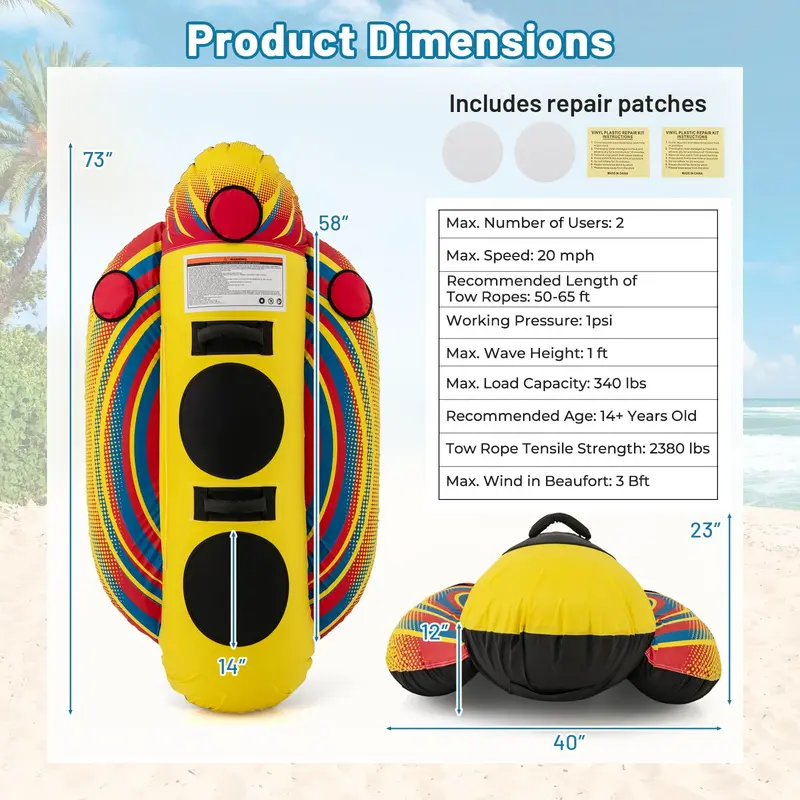 1–2-Personen-Hot-Dog-Röhre für Boote zum Schleppen