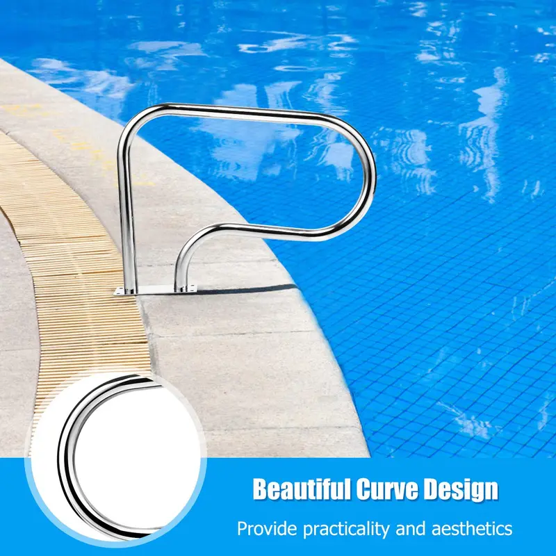 1 Stück Edelstahl-Poolgeländer für eingelassene Swimmingpools mit Bodenplatte