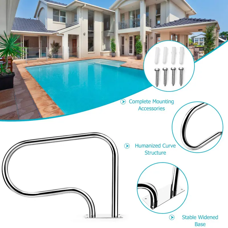 1 Stück Edelstahl-Poolgeländer für eingelassene Swimmingpools mit Bodenplatte