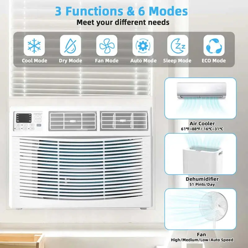 10.000 BTU leiser Fensterklimagerät mit Fernbedienung, AMP-ECO-Modus, ENERGY STAR-Zertifizierung und 3-in-1-Funktion (Kühlung, Entfeuchtung, Lüftung)