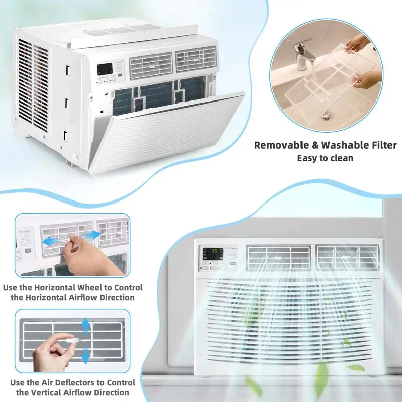 10.000 BTU leiser Fensterklimagerät mit Fernbedienung, AMP-ECO-Modus, ENERGY STAR-Zertifizierung und 3-in-1-Funktion (Kühlung, Entfeuchtung, Lüftung)