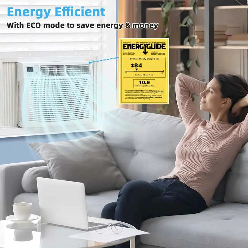 10.000 BTU leiser Fensterklimagerät mit Fernbedienung, AMP-ECO-Modus, ENERGY STAR-Zertifizierung und 3-in-1-Funktion (Kühlung, Entfeuchtung, Lüftung)