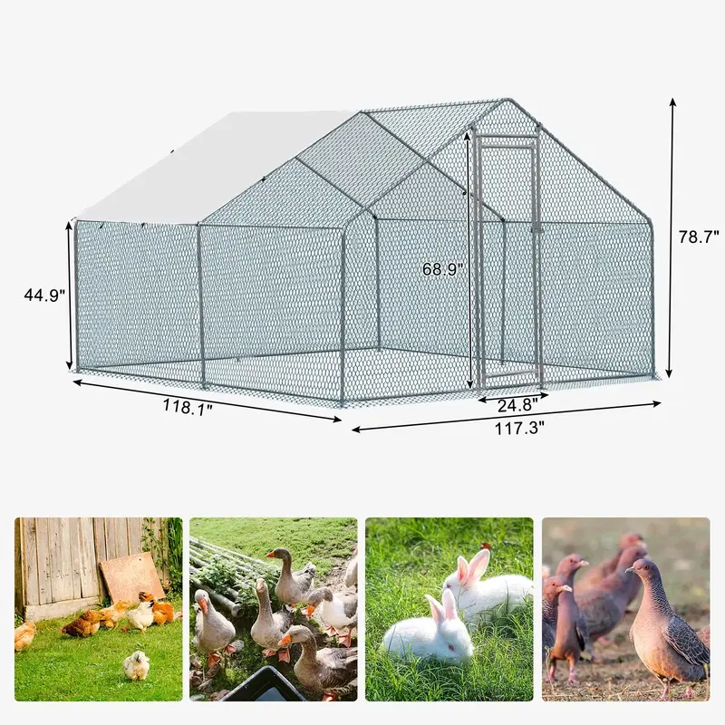 10 x 10 ft großer metallener Hühnerstall, begehbarer Geflügelkäfig mit wasserdichter Abdeckung – für Hühner, Hennen, Kaninchen, Katzen, Hunde und weitere Nutztiere; ideal für Außenbereiche, Garten, Hof und Landwirtschaft