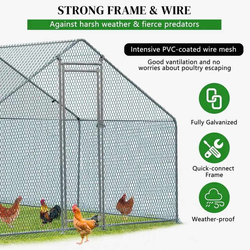 10 x 10 ft großer metallener Hühnerstall, begehbarer Geflügelkäfig mit wasserdichter Abdeckung – für Hühner, Hennen, Kaninchen, Katzen, Hunde und weitere Nutztiere; ideal für Außenbereiche, Garten, Hof und Landwirtschaft