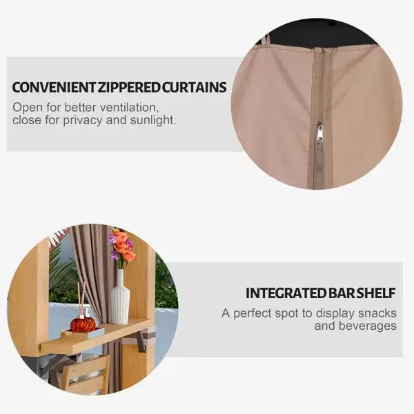10 x 12 ft schweres Premium-Außen-Gazebo aus Zedernholz für alle Jahreszeiten mit Metall-Dach und Rückwand-Vorhängen (SAK57184)