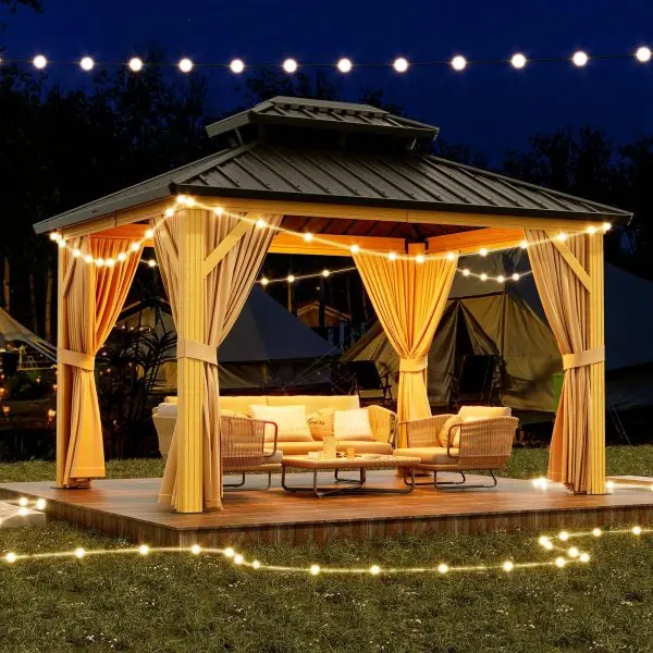 10 × 13 ft überdachter Außenpavillon aus verzinktem Stahl – Hochbelastbarer Dachpavillon mit doppeltem Dach, Insektenschutznetzen und Sonnenschutzvorhängen, Aluminiumrahmen-Pavillon für Terrasse, Balkon, Rasen und Holzdeck – Farbe Khaki