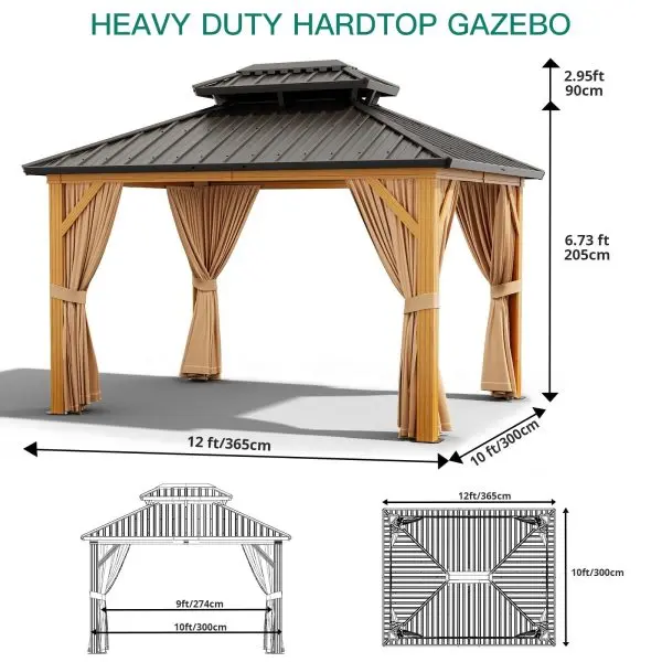 10 × 13 ft überdachter Außenpavillon aus verzinktem Stahl – Hochbelastbarer Dachpavillon mit doppeltem Dach, Insektenschutznetzen und Sonnenschutzvorhängen, Aluminiumrahmen-Pavillon für Terrasse, Balkon, Rasen und Holzdeck – Farbe Khaki