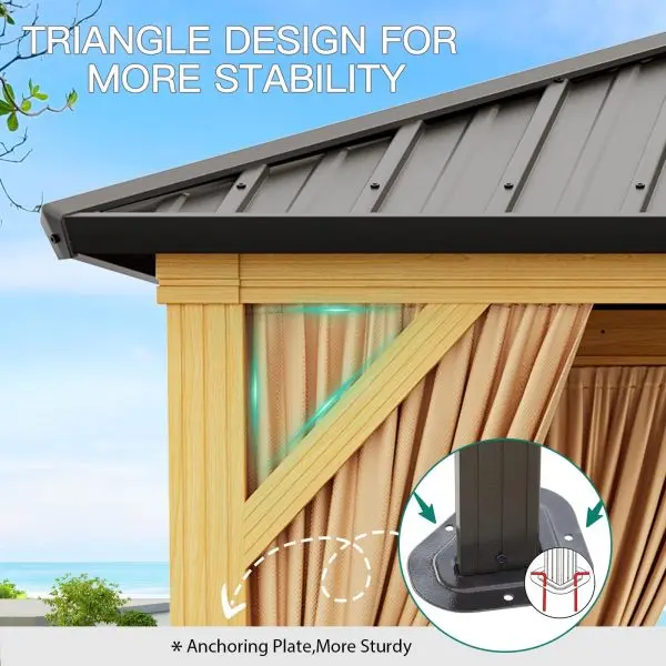 10 × 13 ft überdachter Außenpavillon aus verzinktem Stahl – Hochbelastbarer Dachpavillon mit doppeltem Dach, Insektenschutznetzen und Sonnenschutzvorhängen, Aluminiumrahmen-Pavillon für Terrasse, Balkon, Rasen und Holzdeck – Farbe Khaki