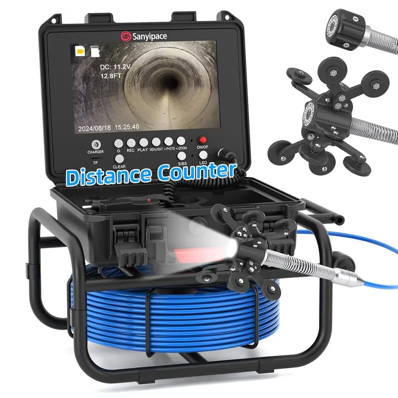 100 Fuß / 30 Meter, 23 mm / 0,9 Zoll Full-HD-Kanalinspektionskamera mit 5-fach Zoom, Abstandszähler, 9-Zoll-IPS-Bildschirm, digitalem Videorecorder und Sprachrekorder, 16 GB Speicherkarte – geeignet für Kanäle, Rohre, Lüftungskanäle und Rohrleitungssysteme