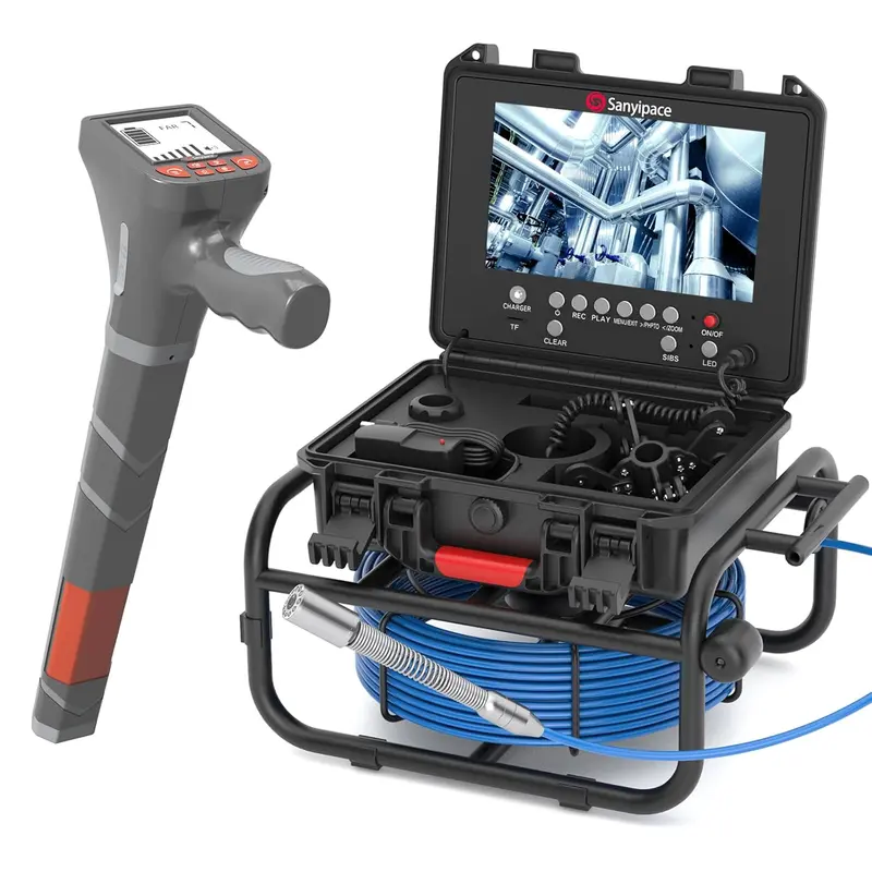 100 Fuß / 30 Meter, 23 mm / 0,9 Zoll Full-HD-Kanalinspektionskamera mit 5-fach Zoom, Abstandszähler, 9-Zoll-IPS-Bildschirm, digitalem Videorecorder und Sprachrekorder, 16 GB Speicherkarte – geeignet für Kanäle, Rohre, Lüftungskanäle und Rohrleitungssysteme