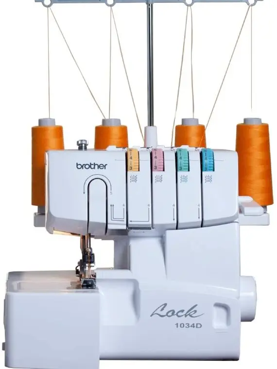 1034D Overlockmaschine von Brother – Hochleistungsgerät mit Metallrahmen, 1300 Stiche pro Minute, abnehmbarer Fadenfangschale und 3 inkludierten Nähfüßen