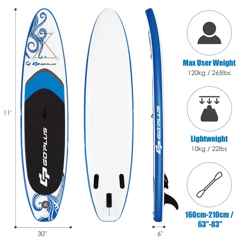 10,5 / 11 Fuß aufblasbares Stand-Up-Paddleboard (SUP), 6,5 Zoll dick mit Transporttasche 1