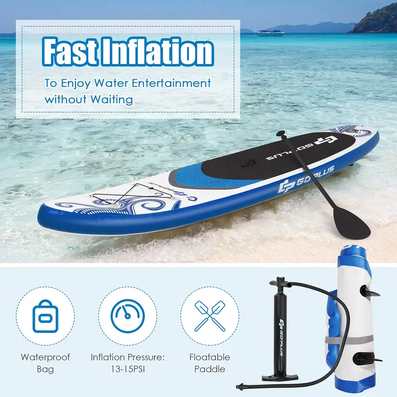 10,5 / 11 Fuß aufblasbares Stand-Up-Paddleboard (SUP), 6,5 Zoll dick mit Transporttasche