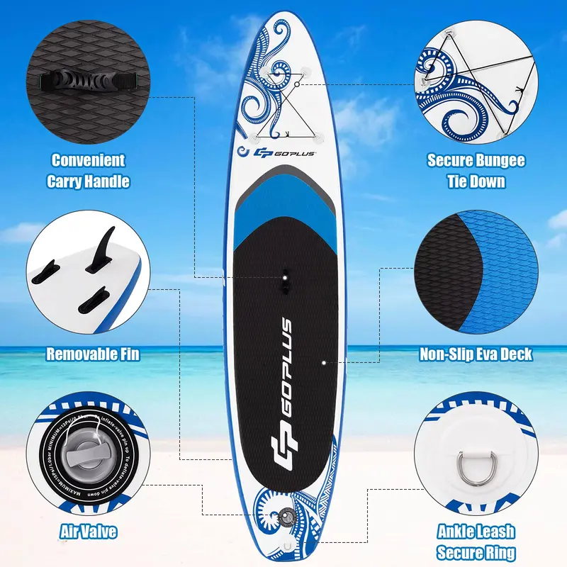 10,5 / 11 Fuß aufblasbares Stand-Up-Paddleboard (SUP), 6,5 Zoll dick mit Transporttasche