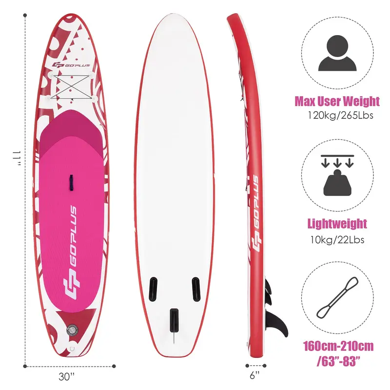 10,5 / 11 Fuß aufblasbares Stand-Up-Paddleboard (SUP), 6,5 Zoll dick mit Transporttasche