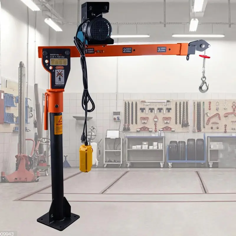 1100-lb-Klappbarer, zerlegbarer Haushalts-Hebezeugkran mit elektrischem Hebezeug (110 V) – 880 lb Zugkraft, Auslegerkrane für Fabrik, Lagerhalle und Baustelle 2