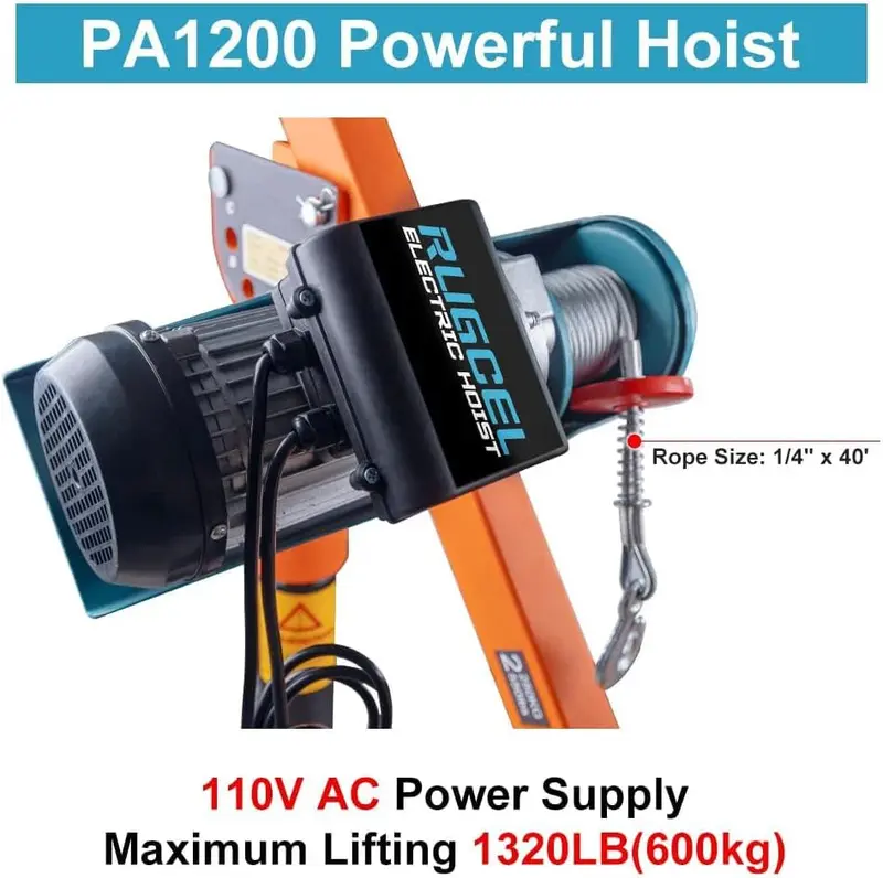 1100-lb-Klappbarer, zerlegbarer Haushalts-Hebezeugkran mit elektrischem Hebezeug (110 V) – 880 lb Zugkraft, Auslegerkrane für Fabrik, Lagerhalle und Baustelle