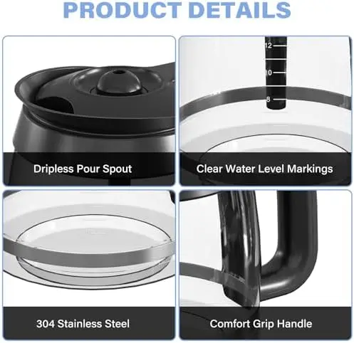 12-Tassen-Kaffeekanne als Ersatz für Ninja-Kaffeemaschinen-Modelle CE251, CE201, CE201C, CE200, CE200C, Modellnummer XGLSLID200