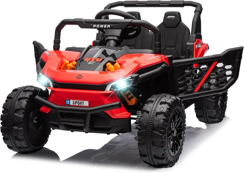 12-Volt-UTV-Roller – Elektrisches Kinderfahrzeug mit Einzelsitz, elterlicher Fernbedienung, klappbaren Türen, LED-Leuchten und Bluetooth-MP3-Player (weiß)