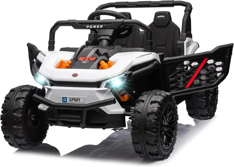 12-Volt-UTV-Roller – Elektrisches Kinderfahrzeug mit Einzelsitz, elterlicher Fernbedienung, klappbaren Türen, LED-Leuchten und Bluetooth-MP3-Player (weiß)