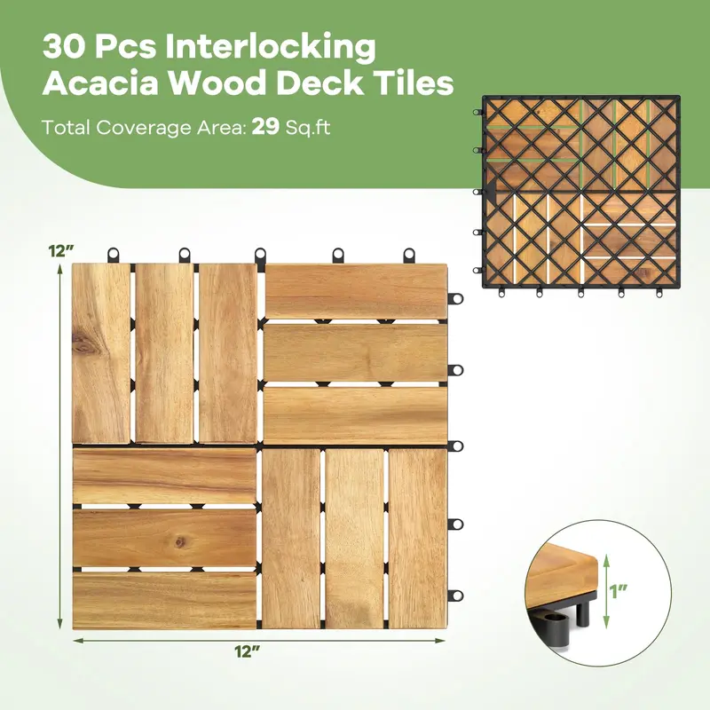 12" x 12" Snap-Lock-Außenbodenfliesen mit Verriegelungssystem, 30 Stück