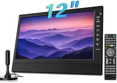 12-Zoll-Tragbarer Kleinfernseher mit HD-Display, HDMI- und USB-Anschlüssen | Integrierter Digital-Tuner und kompaktes Design für den Einsatz zu Hause, in der Küche, im Wohnmobil und unterwegs