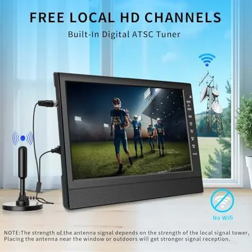 12-Zoll-Tragbarer Kleinfernseher mit HD-Display, HDMI- und USB-Anschlüssen | Integrierter Digital-Tuner und kompaktes Design für den Einsatz zu Hause, in der Küche, im Wohnmobil und unterwegs 2