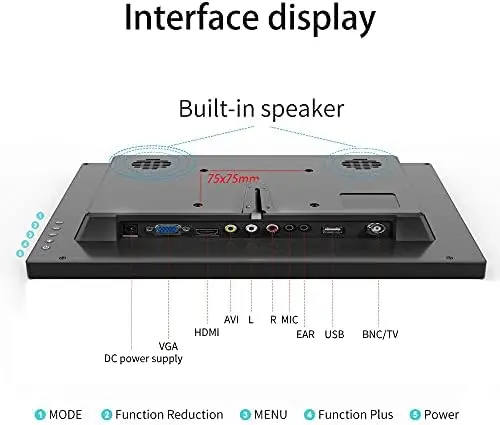13,3-Zoll-Kleinmonitor für PC – Mini-LED-Monitor mit 1366 × 768 Auflösung, HDMI-, VGA-, AV- und BNC-Eingang sowie USB-Anschluss – geeignet für Fire Stick, Computer, Xbox und Raspberry Pi mit integrierten Lautsprechern
