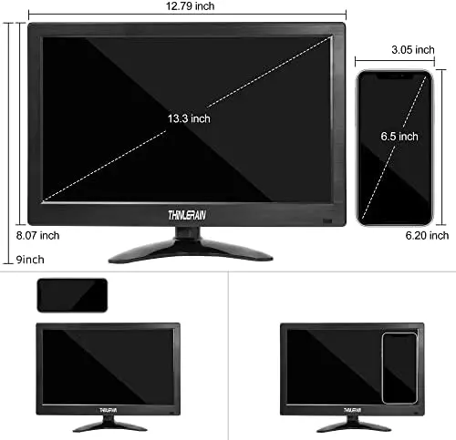 13,3-Zoll-Kleinmonitor für PC – Mini-LED-Monitor mit 1366 × 768 Auflösung, HDMI-, VGA-, AV- und BNC-Eingang sowie USB-Anschluss – geeignet für Fire Stick, Computer, Xbox und Raspberry Pi mit integrierten Lautsprechern