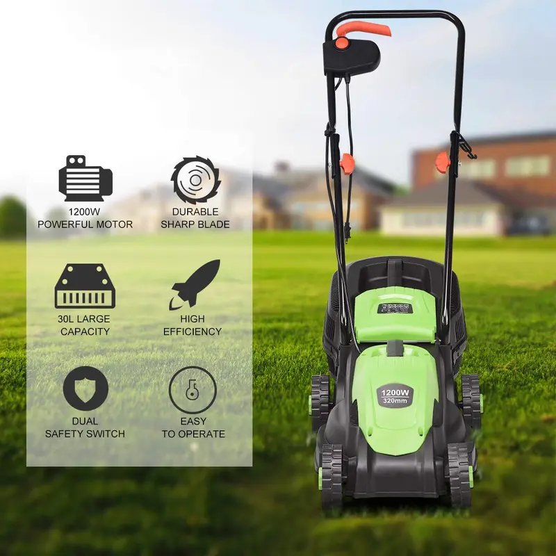 14-Zoll-Rasenmäher mit 12 A, inkl. Grassammelbehälter, klappbarem Griff und elektrischem Antrieb (Netzbetrieb) 2