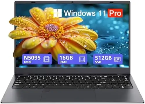 15,6-Zoll-Windows-11-Laptop mit 16 GB RAM, 512 GB SSD, Full-HD-IPS-Display, Intel-N5095-Vierkernprozessor, 2,4/5-GHz-WLAN, Bluetooth 4.2, Hintergrundbeleuchtung und Fingerabdrucksensor – leicht und portabel