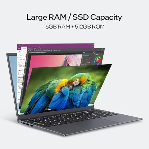 15,6-Zoll-Windows-11-Laptop mit 16 GB RAM, 512 GB SSD, Full-HD-IPS-Display, Intel-N5095-Vierkernprozessor, 2,4/5-GHz-WLAN, Bluetooth 4.2, Hintergrundbeleuchtung und Fingerabdrucksensor – leicht und portabel