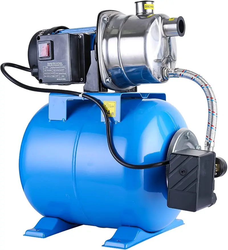 1,6-PS-Flachbrunnenpumpe mit Druckbehälter, 1268 GPH, Edelstahl-Strahlpumpe zum Wassertransfer, zur Entwässerung und als Förderpumpe, für Gartenbewässerungssysteme und Rasensprenger