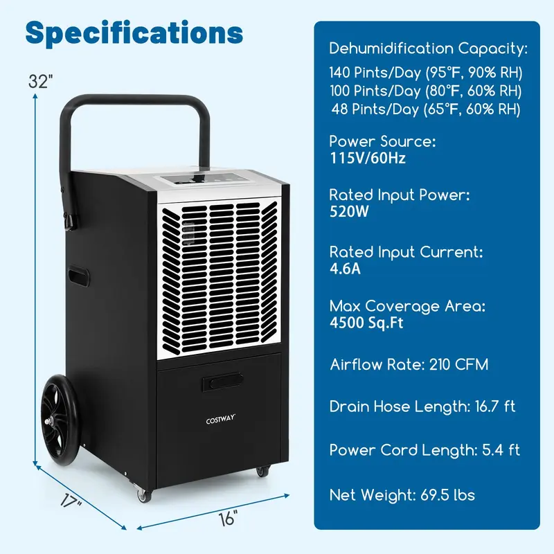 163-Pinten-Gewerbede-humidifier mit Pumpe und Abflusschlauch für Flächen bis zu 4500 ft²