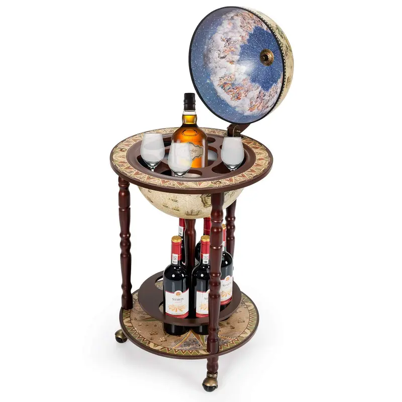17" Holz-Globus-Weinbarständer, italienischer Flaschenhalter aus dem 16. Jahrhundert, Wein- und Spirituosenregal