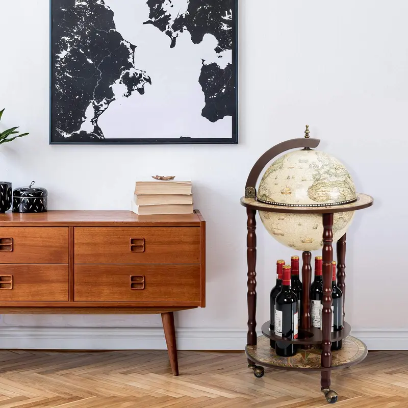 17" Holz-Globus-Weinbarständer, italienischer Flaschenhalter aus dem 16. Jahrhundert, Wein- und Spirituosenregal 2
