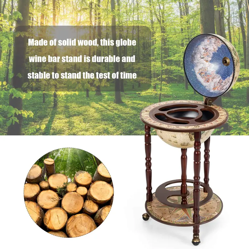17" Holz-Globus-Weinbarständer, italienischer Flaschenhalter aus dem 16. Jahrhundert, Wein- und Spirituosenregal