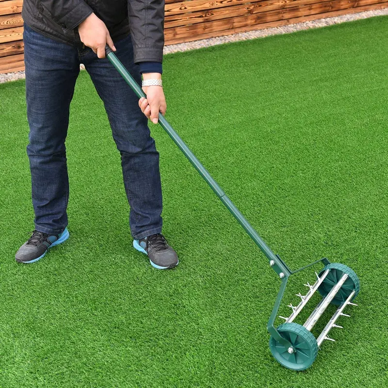 18-Zoll-Rasenbelüfter mit Rollfunktion für Garten und Rasen, rotierender Schubbelüfter mit Stacheln zur Bodenbelüftung, robustes Modell 2