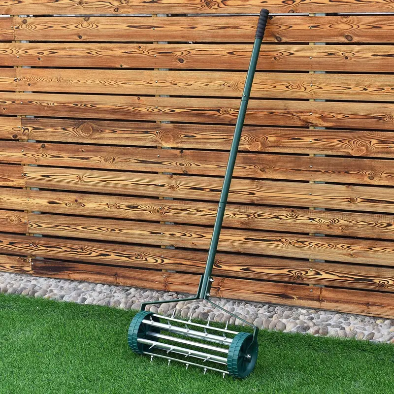 18-Zoll-Rasenbelüfter mit Rollfunktion für Garten und Rasen, rotierender Schubbelüfter mit Stacheln zur Bodenbelüftung, robustes Modell