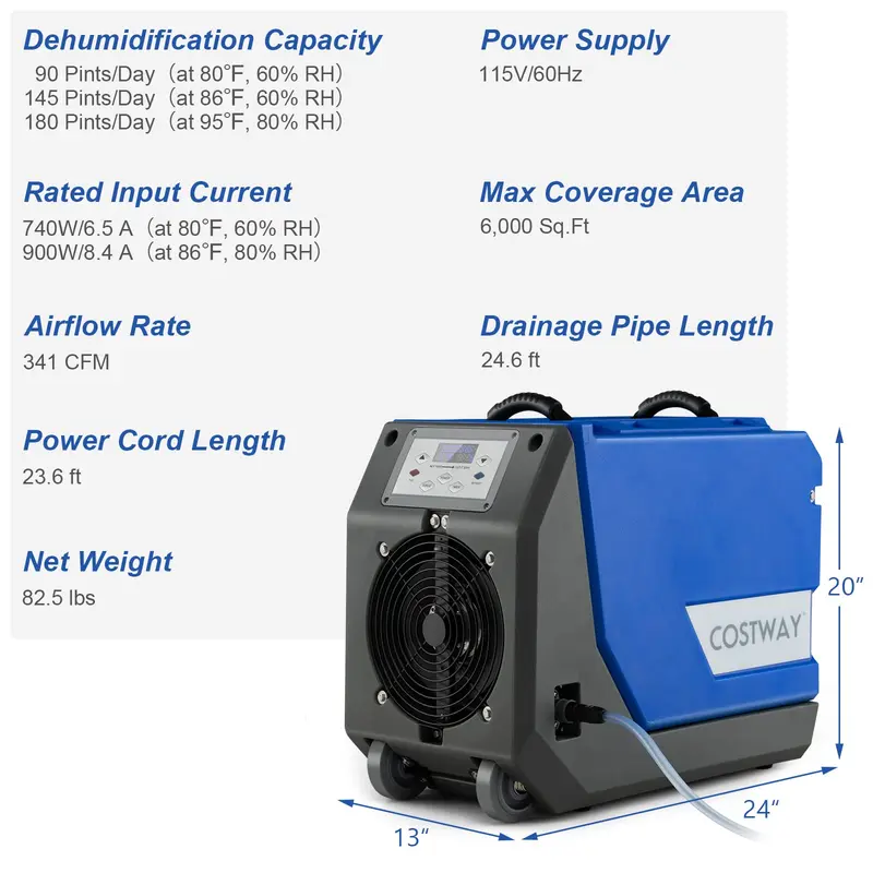 180-Pinten/Tag-Gewerbede-humidifier, Industrie-Dehumidifier mit 7,5 m Schlauchlänge – für Keller, Lagerhallen u. a.