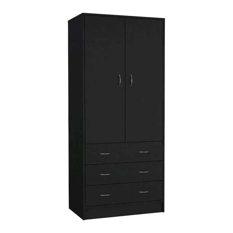 19" Modernes Doppeltür-Armoire mit 3 Schubladen und 1 Kleiderstange für das Schlafzimmer