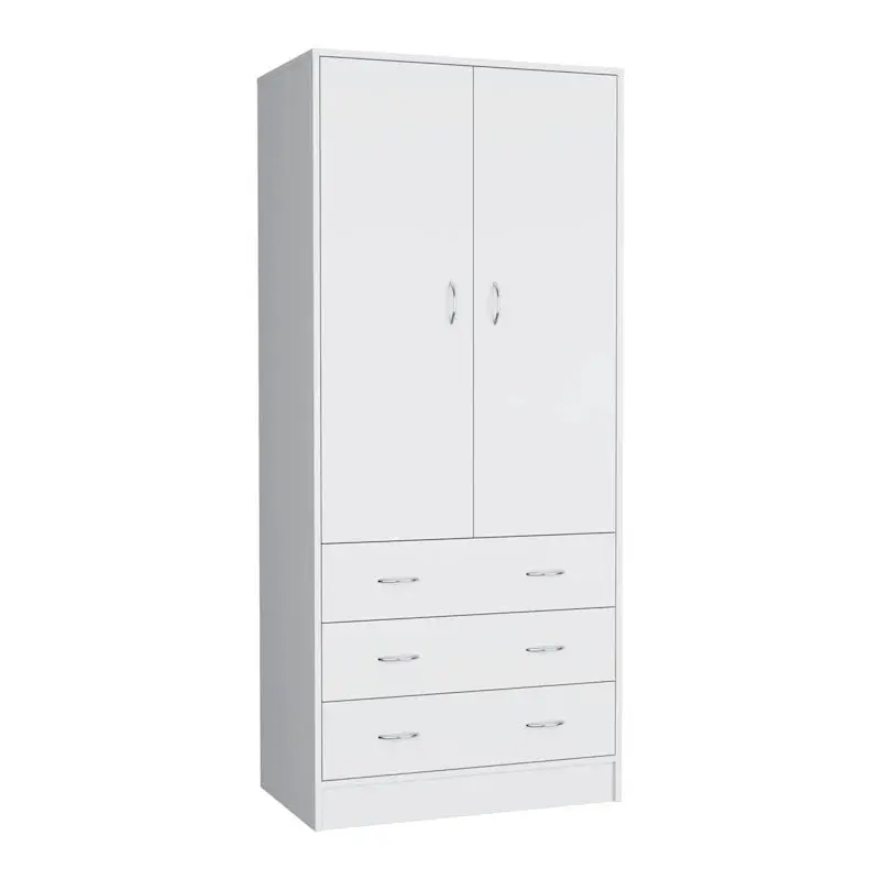 19" Modernes Doppeltür-Armoire mit 3 Schubladen und 1 Kleiderstange für das Schlafzimmer 2