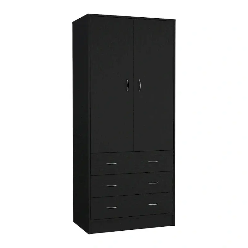 19" Modernes Doppeltür-Armoire mit 3 Schubladen und 1 Kleiderstange für das Schlafzimmer