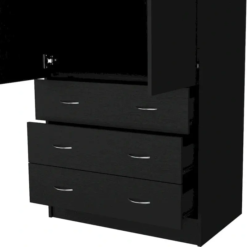19" Modernes Doppeltür-Armoire mit 3 Schubladen und 1 Kleiderstange für das Schlafzimmer