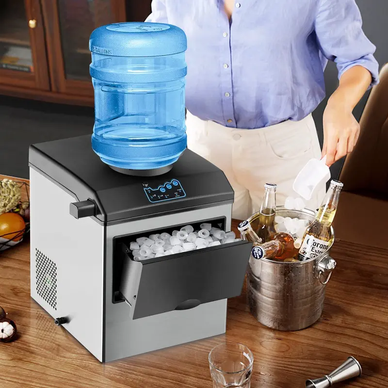 2-in-1-Aufsatz-Eisbereiter mit Wasserspender-Kombination, 48 lbs/24 h, 3 Eiswürfelgrößen (S/M/L) in Kugelform