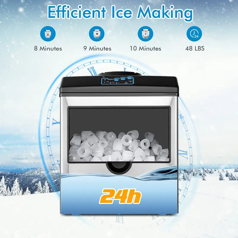 2-in-1-Aufsatz-Eisbereiter mit Wasserspender-Kombination, 48 lbs/24 h, 3 Eiswürfelgrößen (S/M/L) in Kugelform