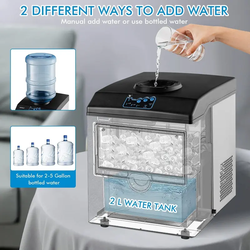 2-in-1-Aufsatz-Eisbereiter mit Wasserspender-Kombination, 48 lbs/24 h, 3 Eiswürfelgrößen (S/M/L) in Kugelform